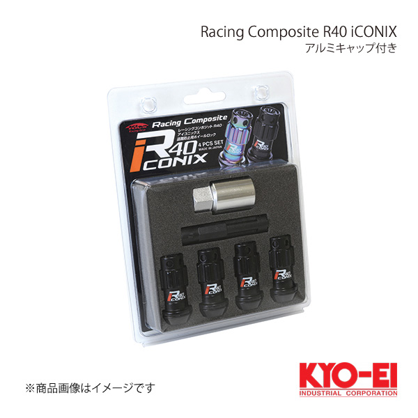 KYO EI キョーエイ レーシングコンポジットR40 アイコニックス ロック アルミキャップ付き M12×P1.25 ネオクロ キャップ:レッド YIA4 3NR :yia4 3nr qq e 7s:車楽院