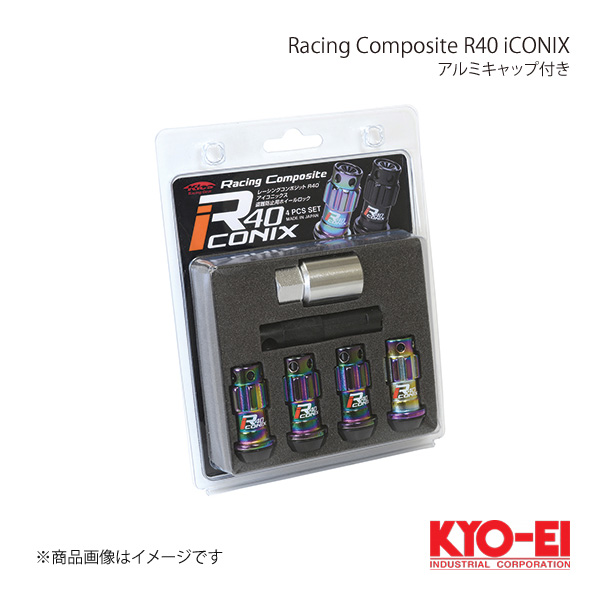 KYO EI キョーエイ レーシングコンポジットR40 アイコニックス ロック アルミキャップ付き M12×P1.5 ネオクロ キャップ:ブルー YIA4 1NU :yia4 1nu qq e 2s:車楽院