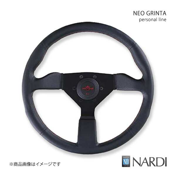 NARDI personal NEO GRINTA ブラックレザー&amp;レッドステッチ&amp;ブラックスポーク/ホーンボタン:レッドロゴ Φ350mm P025