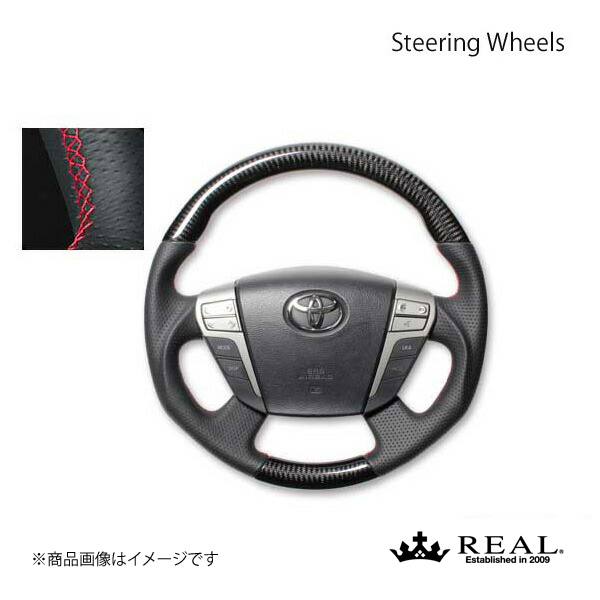 REAL レアル ステアリング TOYOTA/トヨタ ヴェルファイア 20系 オリジナルシリーズ ガングリップ ブラックカーボン レッド ユーロステッチ :h20 bkc rd qq e 147:車楽院