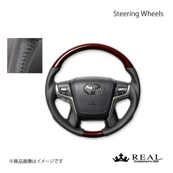 REAL レアル ステアリング TOYOTA/トヨタ ランクル 200系 後期 オリジナルシリーズ ガングリップ 30ブラウンウッド ブラックステッチ :h30 brw bk qq e 793:車楽院