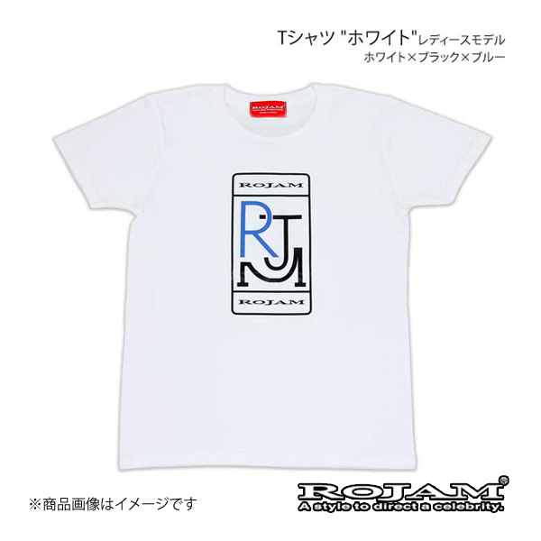 ROJAM ロジャム Tシャツ ホワイト レディースモデル ホワイト×ブラック×ブルー サイズ：WL 70-T182-1WL｜syarakuin-shop
