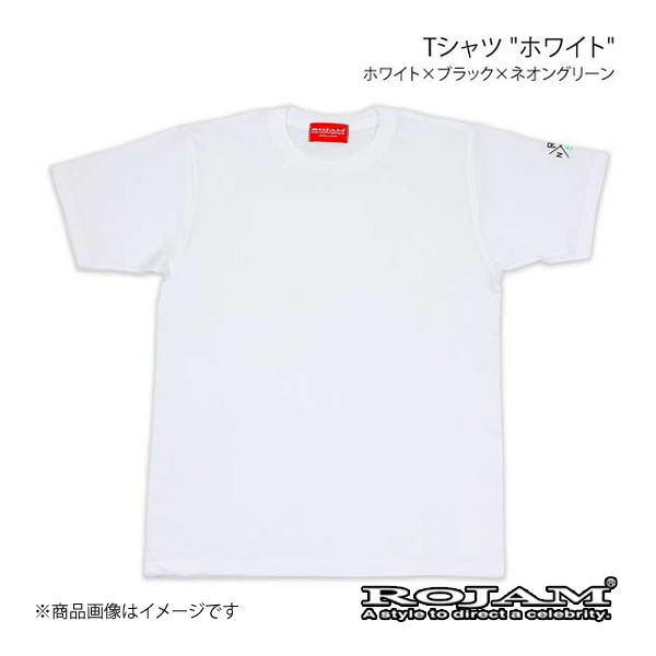 ROJAM ロジャム Tシャツ ホワイト ユニセックスモデル/レディースモデル ホワイト×ブラック×ネオングリーン サイズ：WL 70-T201-1WL｜syarakuin-shop