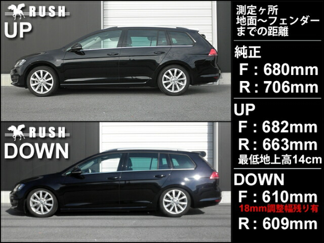 ブランド RUSH/ラッシュ IMPORT CLASS ダンパー 車高調キット フォルクスワーゲン ゴルフ7 ヴァリアント AUCHP，AUCJZ 2013〜 【GM1519392231】(55551円)