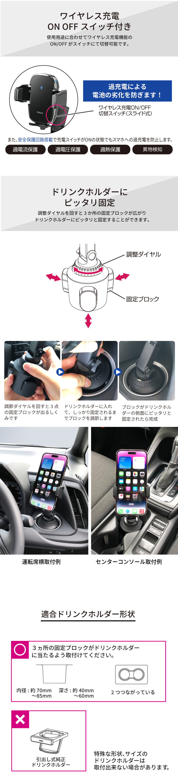 ペルシード 新商品 スマホホルダー PPH2307 ワイヤレス充電+自動