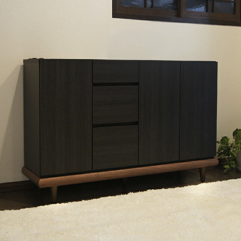 電話台 リビングボード 120cm ブラック 日本製 完成品 国産