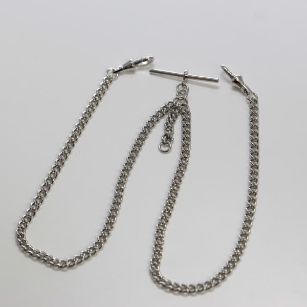 懐中時計用ダブルアルバートチェーン Tバー/シルバー 99X-SILVER-D