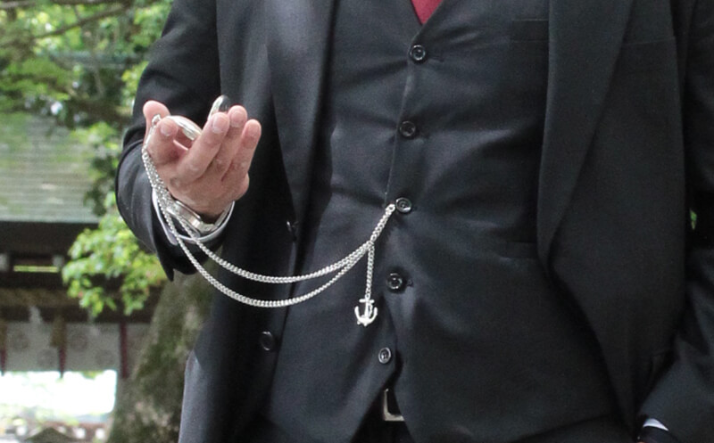 懐中時計用ダブルアルバートチェーン 錨チャーム付きシルバーカラー