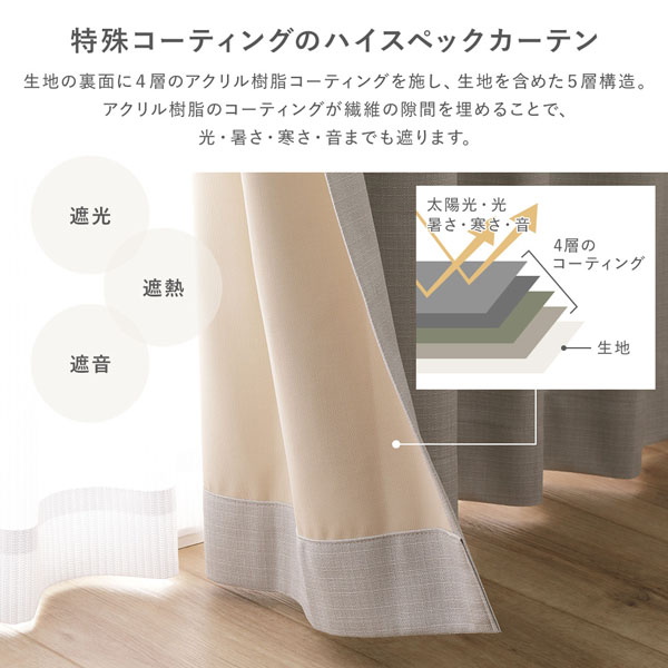 ds-国産 1級遮光 ドレープカーテン＋レースカーテンセット 幅200×丈