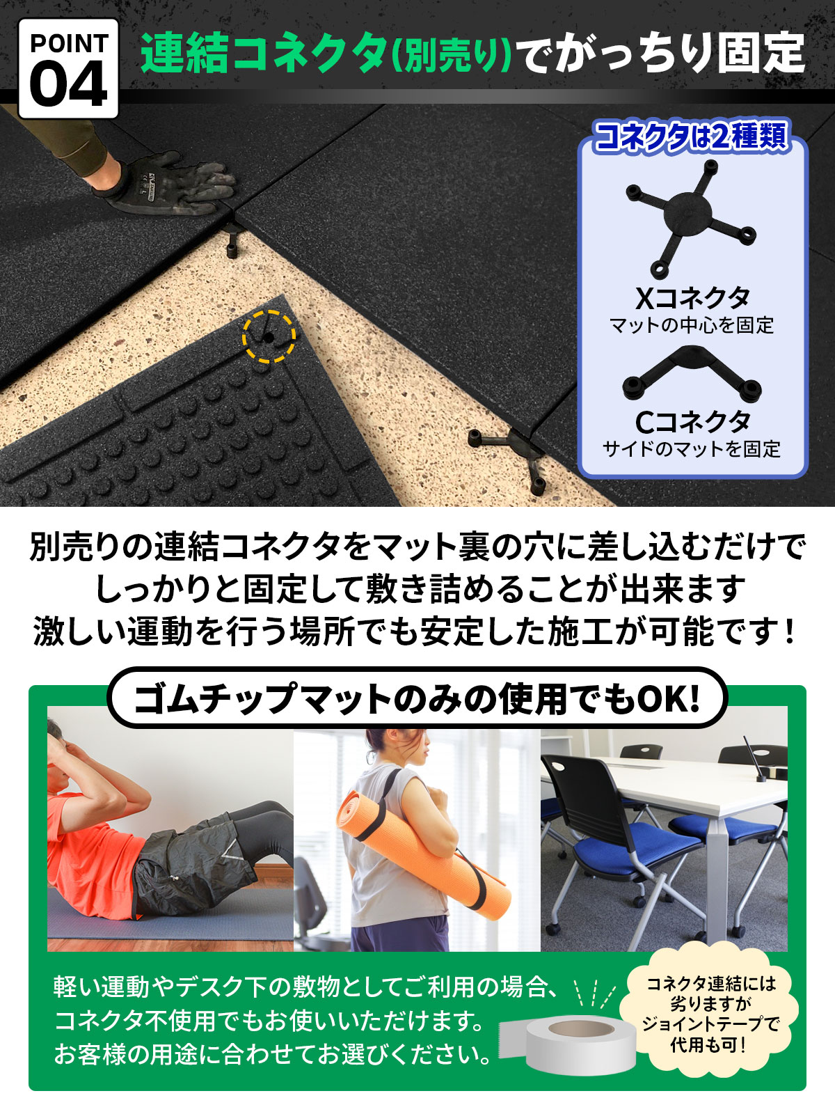 ゴムチップマット ジム マット 25mm ゴム フロアマット 防音 衝撃吸収 筋トレ トレーニングマット ラバーマット 重量器具 ダンベル 50×50cm 20枚セットの画像