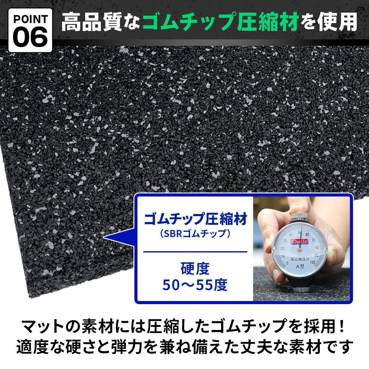 ゴムチップマット ジム マット 25mm ゴム フロアマット 防音 衝撃吸収 筋トレ トレーニングマット ラバーマット 重量器具 ダンベル 50×50cm 20枚セットの画像