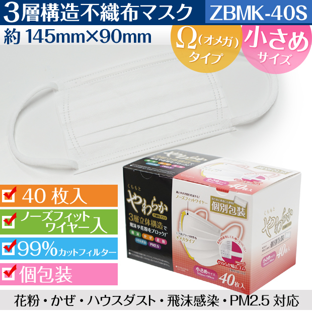 個包装)くちもとやわらかマスク 40枚入り【40枚×1箱】 約145×90mm