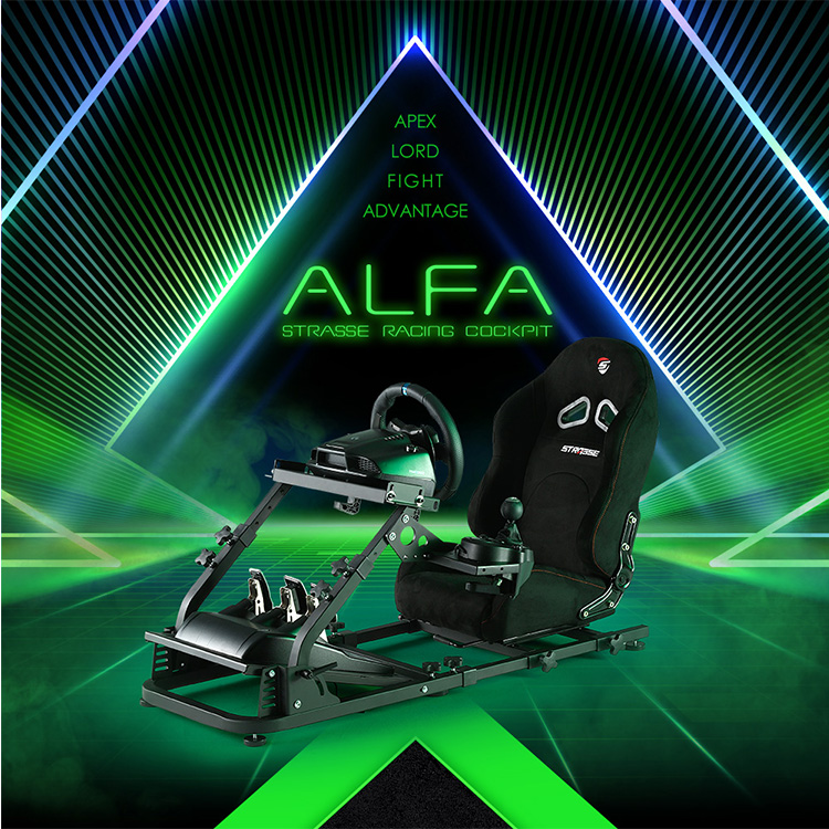 STRASSE ALFA レーシングコックピットベース シート付き アルファ キッズ対応 [ハンコン設置台 コクピットベース レーシングカート  カデット ジュニア