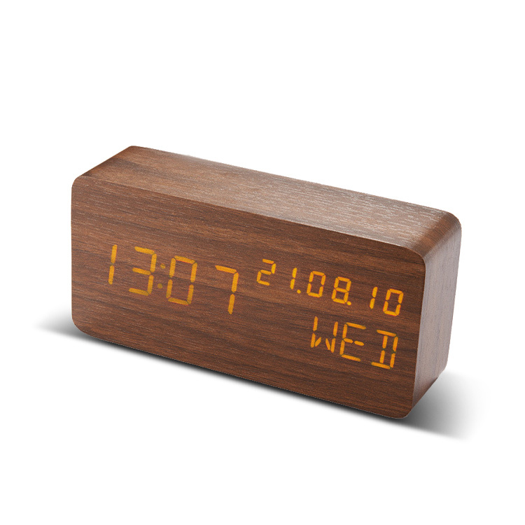 一位獲得 USB充電式 置き時計 デジタル 目覚まし時計 おしゃれ LED表示 クロック 置時計 大音量 温度計 カレンダー アラーム 木製 卓上 音感センサー｜syunyou｜03