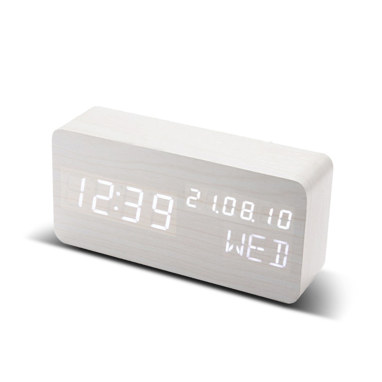 一位獲得 USB充電式 置き時計 デジタル 目覚まし時計 おしゃれ LED表示 クロック 置時計 大音量 温度計 カレンダー アラーム 木製 卓上 音感センサー｜syunyou｜05