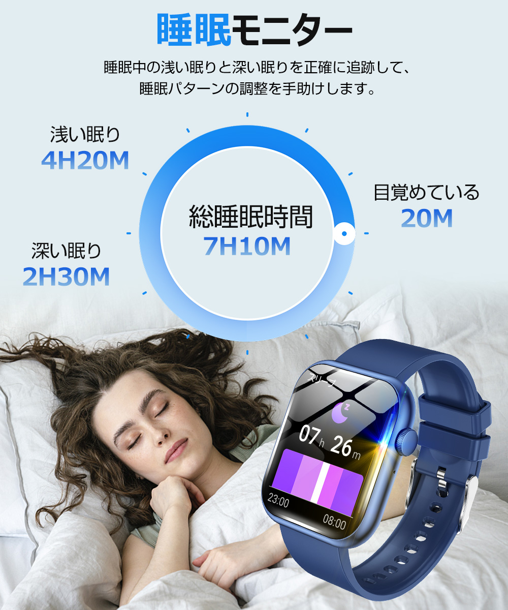 スマートウォッチ 皮膚温 血中酸素 Bluetooth通話 1.96インチ大画面