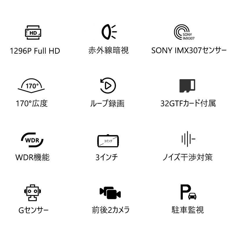 Joyhouse ドライブレコーダー 前後カメラ 2カメラ 1296P Full HD Joyhouse ドライブレコーダー 前後カメラ 2カメラ 1296P Full HD