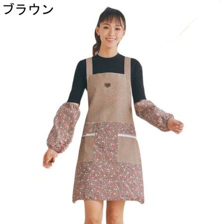 レースが可愛い！メイド風 エプロン 2点セット 花柄 ワンピース風 カフェエプロン ポケット付き ナチュラル 保育士 業務用 サービス スタッフ カフェエプロン｜t-8-store｜03