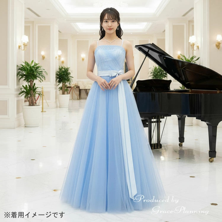 ウェディング ピアノ演奏会 パーティードレス ロング ブルー