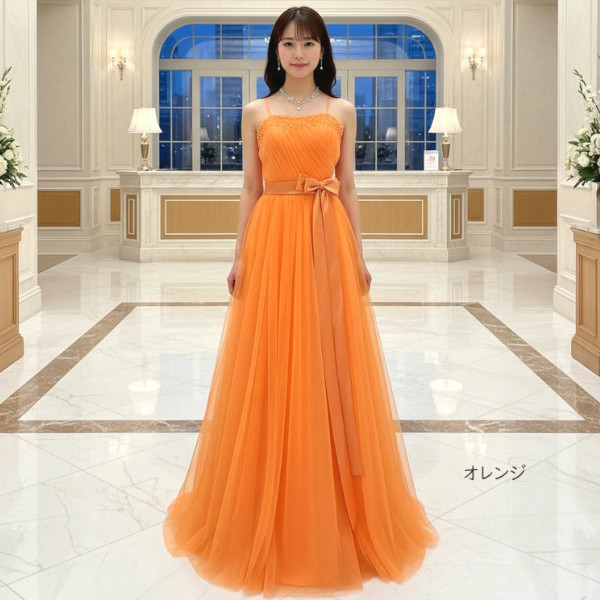 未使用ロングドレスオレンジカラードレス演奏会発表会結婚式フォーマルドレス カラードレス 演奏会ドレス オレンジ 発表会 パーティドレス 中学生