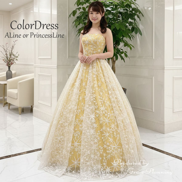 在庫処分 カラードレス 演奏会ドレス 星柄刺繍 青 緑 黄色 ピンク 水色