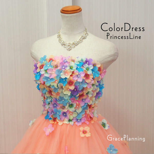 再販  ウェディングドレス 小花いっぱいのカラードレス 水色 黄色 紫 ピンク 5号7号9号11号1...