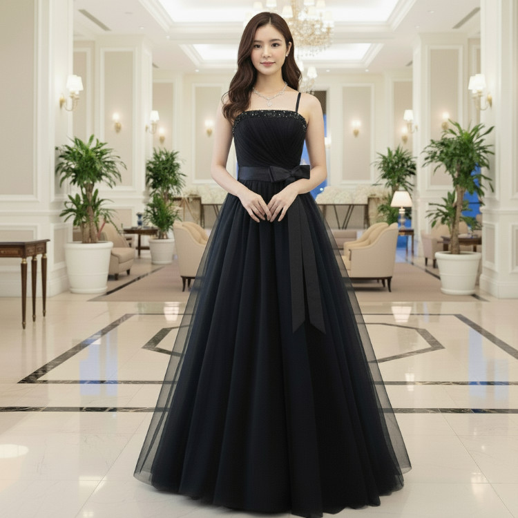 36 N°21 黒 ブラック 肩紐 パーティ ロングドレス 36 N°21 黒