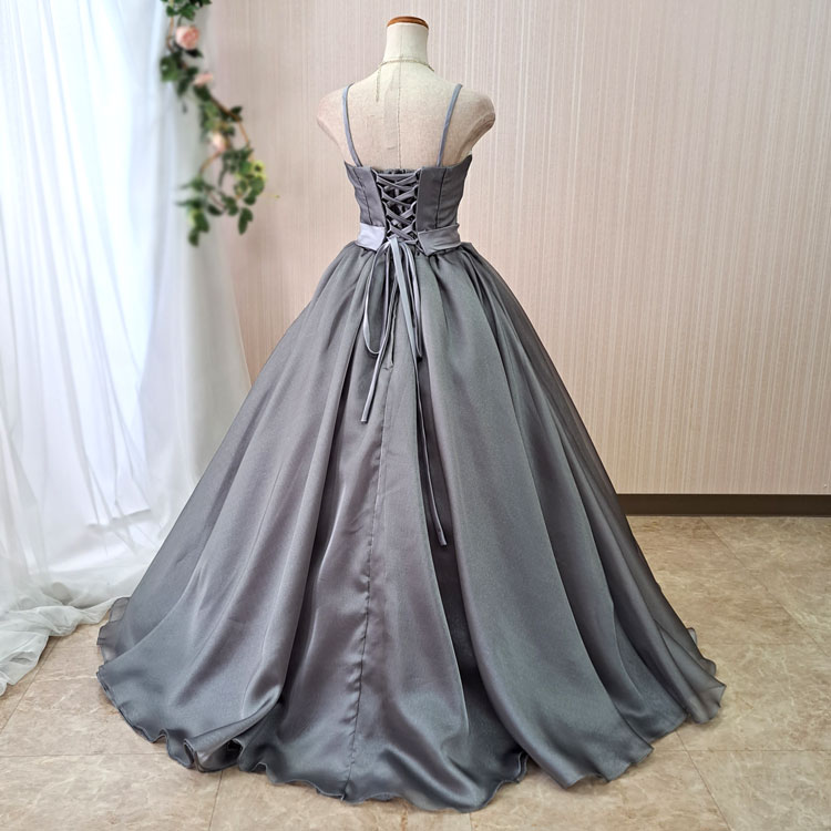 カラードレス 演奏会ドレス シルバーグレー 5号7号9号 肩紐付き 結婚式