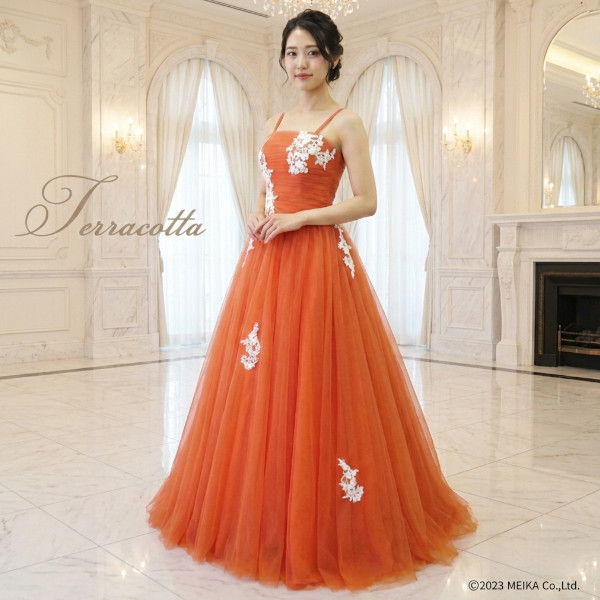 BCBG MAXAZRIA オレンジレッド　ロングドレス BCBG ビーシービージー オレンジワンショルダーロングドレス | 結婚式