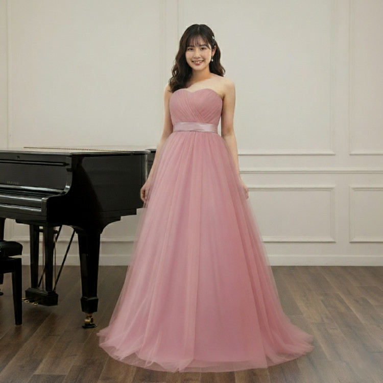 カラードレス 演奏会用ドレス ピンク 紺 黄色 赤 サッシュベルト付 20