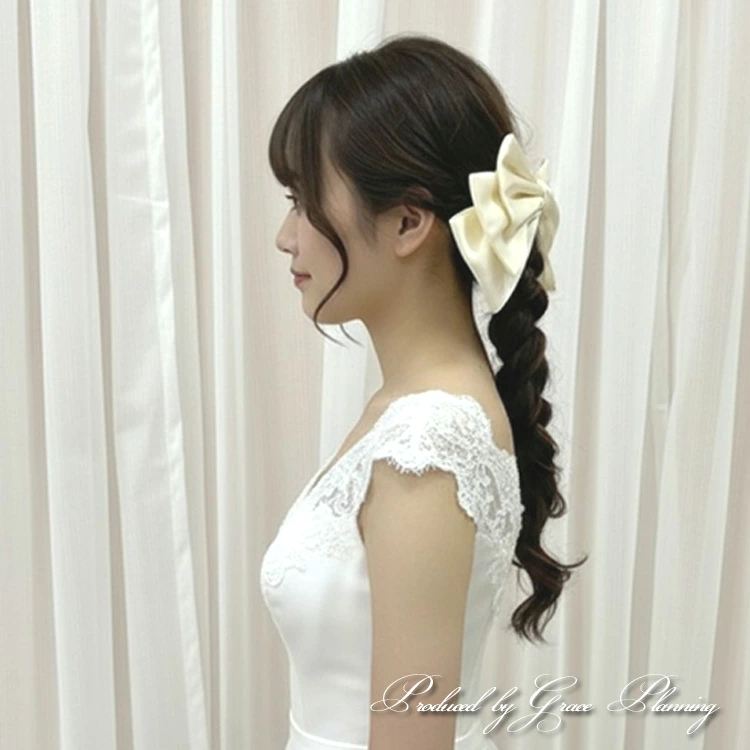 リボンバレッタ ヘッドドレス (クリーム ) サテン バックリボン