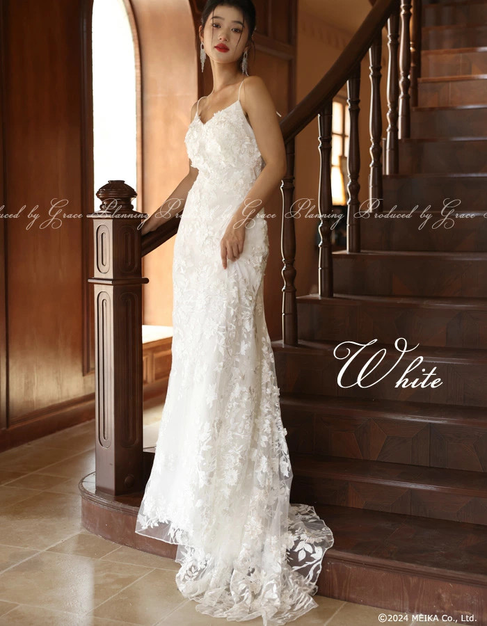 ウェディングドレス 結婚式 前撮り 淡いベージュ 白 マーメイド ロング  