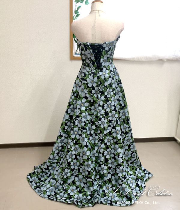 新商品 カラードレス 演奏会用ドレス ピアノ ブラック ブルー系 花柄