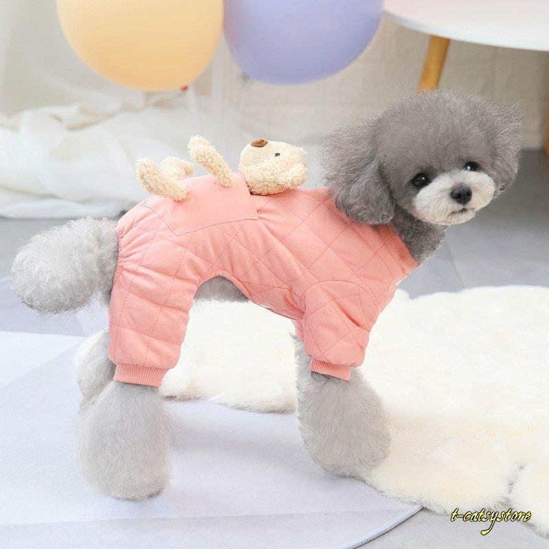 ドッグウェア つなぎ 裏ボア 袖あり 防寒着 裏起毛 ペット用品 猫服 犬服 カバーオール コート あったか アウター 小型犬