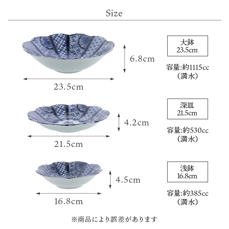 大鉢 23.5cm 紺青華  柄プレート
