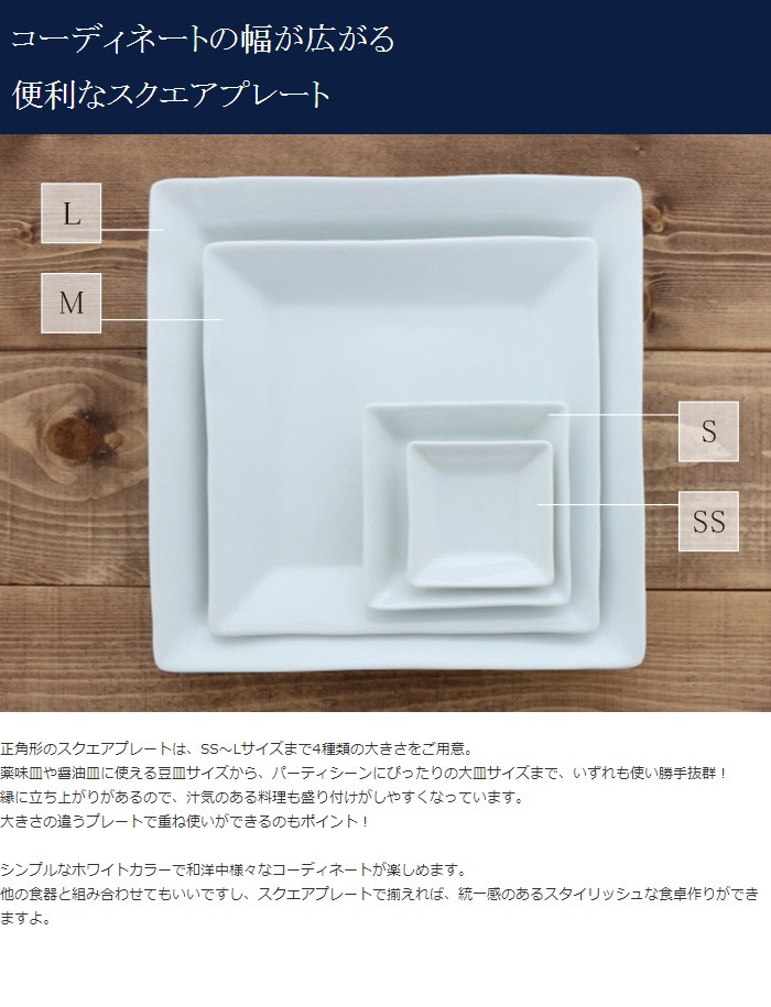 角皿 白 ホワイト 洋食器 EASTオリジナル スクエアプレート 大皿 L 