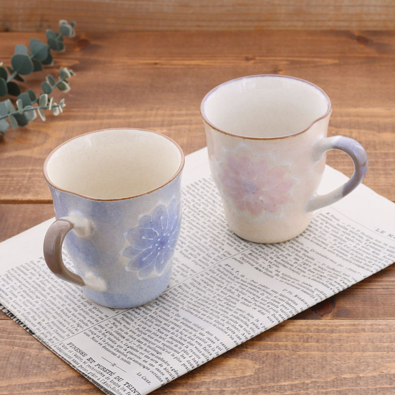 ペアマグカップ 淡彩花 手描き一珍 箱入り 送料無料