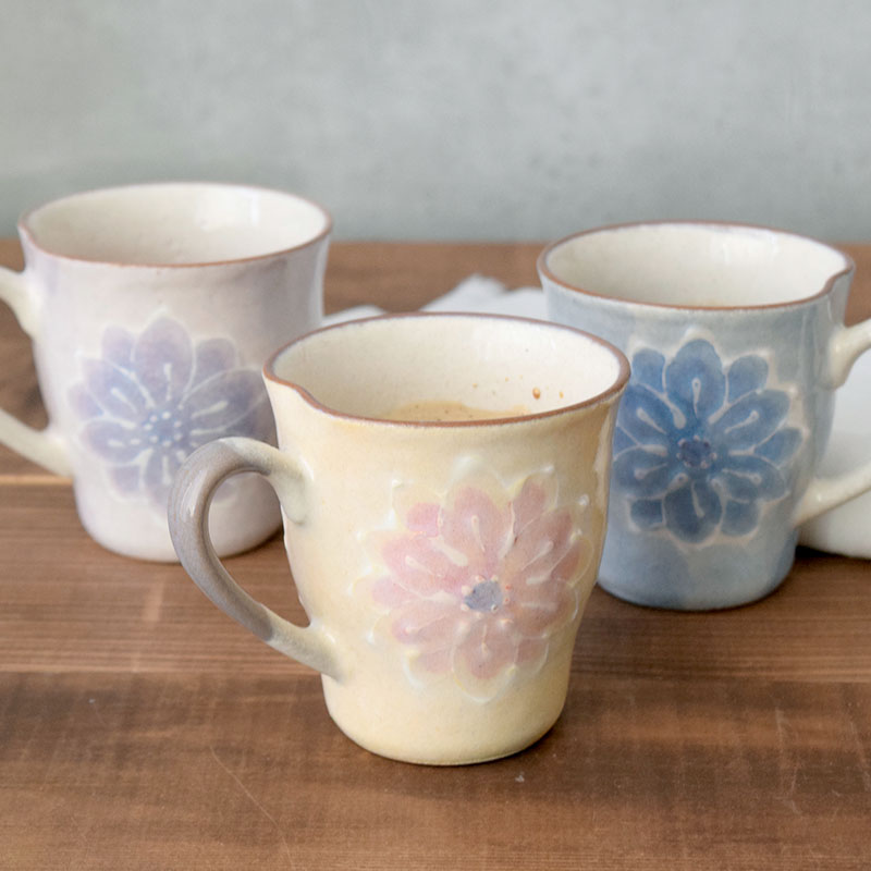 ペアマグカップ 淡彩花 手描き一珍 箱入り 送料無料