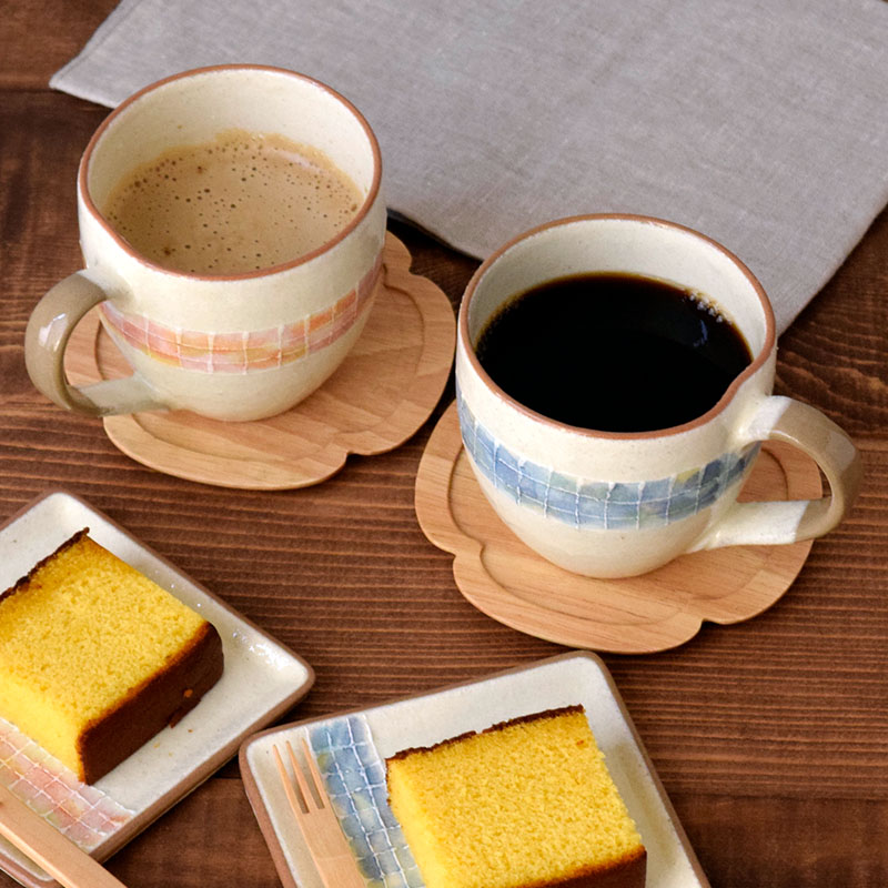 ペアマグカップ モザイク 手描き一珍 ブルー×ピンク 箱入り 送料無料