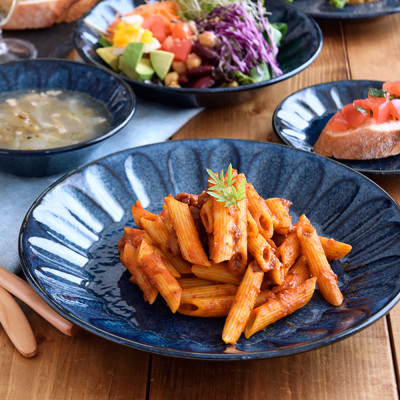 大皿（24cm）窯変紺 しのぎ minoruba(ミノルバ) プレート 皿 パスタ皿