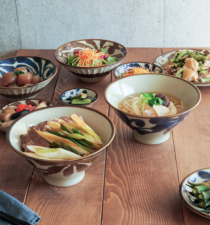 どんぶり　20cm　台形　高ハマ　琉球カラクサ　和食器 丼ぶり 丼 麺鉢 ラーメン鉢 うどん鉢 そば鉢 どんぶり鉢 煮物鉢 盛り鉢 盛鉢 大鉢  台形ボウル カフェ食器