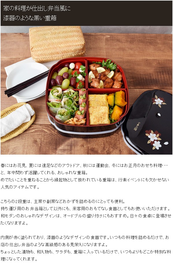 重箱　和モダンオードブル　もっこう型　　2段重　24cm　仕切り付き 和食器 二段重 おせち料理 おせち重 オードブル重 お重箱 お弁当箱 おしゃれ