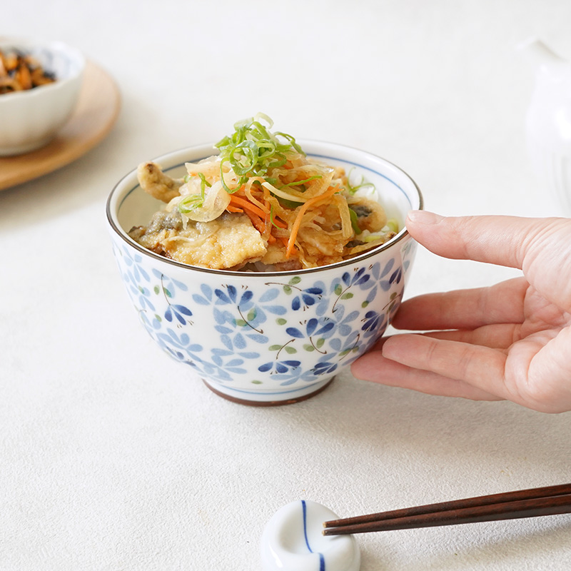 軽量小どんぶり 13cm 青小花