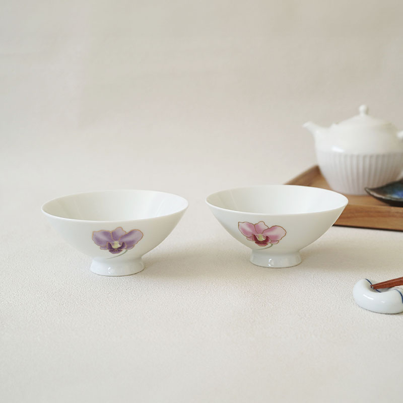 レトロ茶碗 12cm 金彩胡蝶蘭 パープル アウトレット