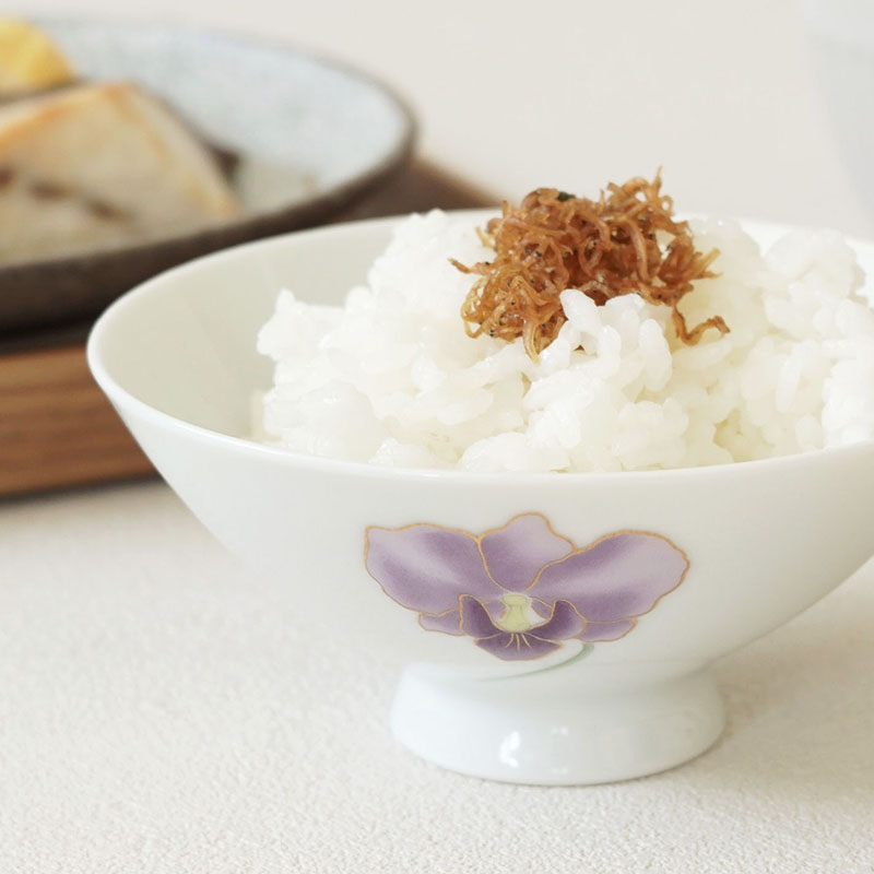 レトロ茶碗 12cm 金彩胡蝶蘭 パープル アウトレット