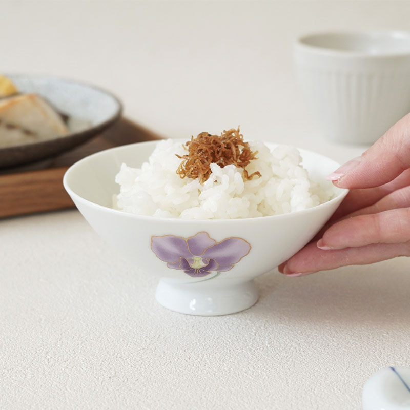 レトロ茶碗 12cm 金彩胡蝶蘭 パープル アウトレット