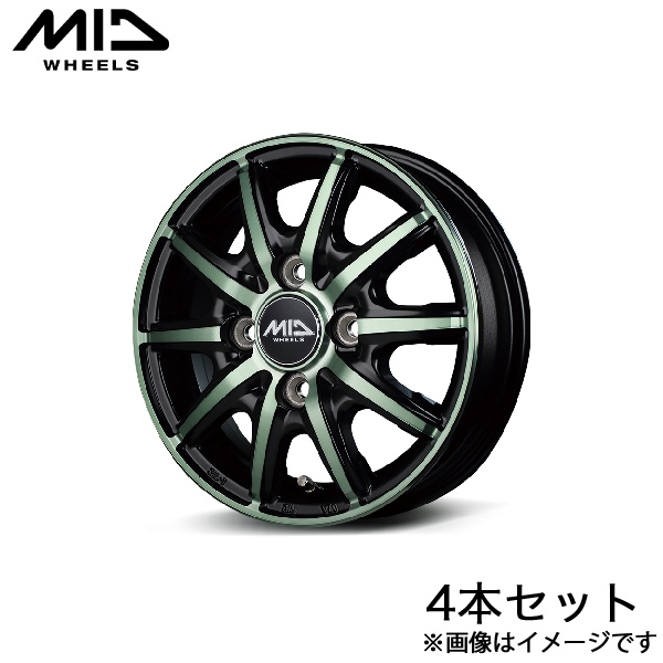MID RX10-K ワゴンRスマイル MX81S/MX91S アルミホイール 4本(14×4.5J 4-100 +45 ブラックポリッシュ/ミルキーグリーンクリア)