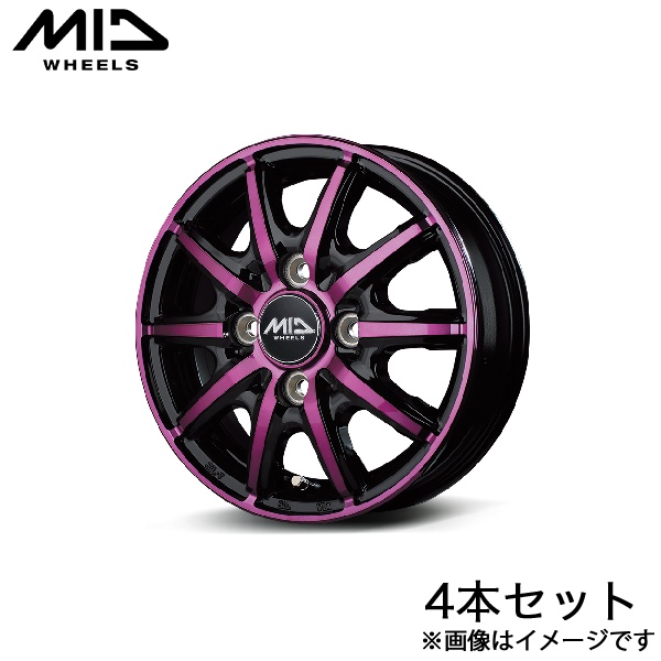 MID RX10-K ピクシスエポック LA300系 アルミホイール 4本(14×4.5J 4-100 +45 ブラックポリッシュ/クリスタルピンククリア)マルカサービス