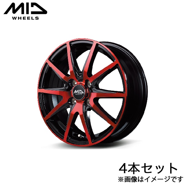 MID DR-02 スペーシアギア MK53S アルミホイール 4本(14×4.5J 4-100 +45 ブラックポリッシュ+レッドクリア)マルカサービス