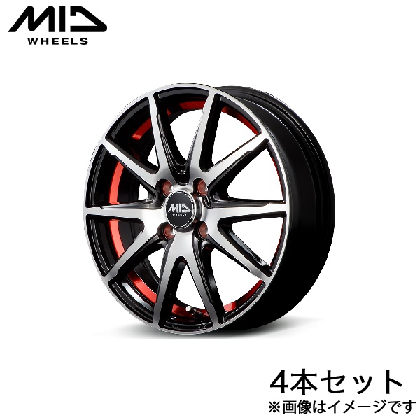MID RX-02 IQ 10系 アルミホイール 4本(16×6J 4-100 +42 ブラックポリッシュ/アンダーカットレッド)マルカサービス